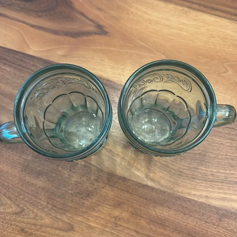 Coca Cola Coke Set of Heavy Green Glasses Handle 12 ounce Made in USA By Libby